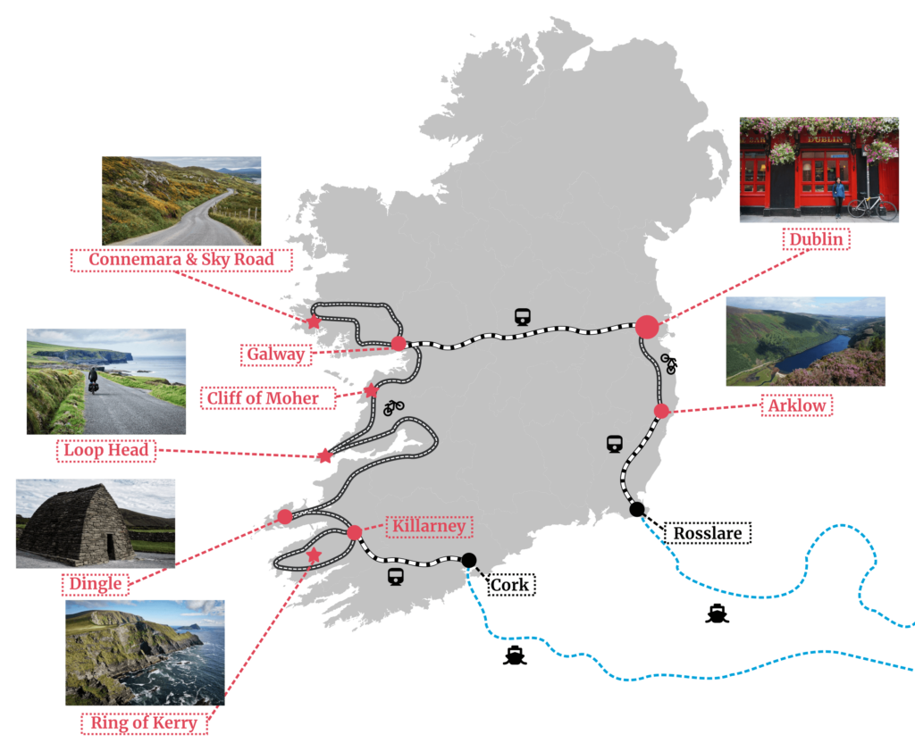 Aperçu de notre itinéraire à vélo en Irlande